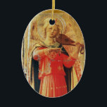 MUSISCH ANGEL IN RED EN GOLD Ruby Gem stone Keramisch Ornament<br><div class="desc">Italiaans meesterwerk van wijlen middeleeuwen uit Fra Beato Angelico: Muziek die engel detail maakt uit Linaioli Tabernacle 1433 Italië,  ontwikkeld met een heldere 3D-rode roodbruine steen.</div>