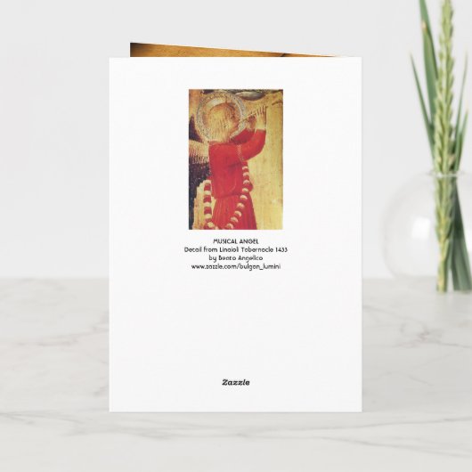 MUSISCH ANGEL IN RODE EN GOUD FEESTDAGEN KAART (Achterkant)