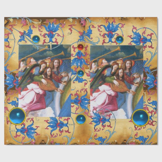 MUSISCH ANGELS PARCHMENT, RODE BLAUWE STROMEN, PAR CADEAUPAPIER (Vlak)