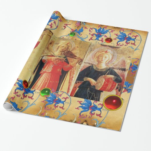 MUSISCH ANGELS PARCHMENT, RODE BLAUWE STROMEN, PAR CADEAUPAPIER (Uitgerold)