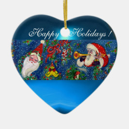 MUSISCH CHRISTMAS NIGHT SANTA BUGLER BLUE HEART KERAMISCH ORNAMENT