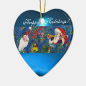MUSISCH CHRISTMAS NIGHT SANTA BUGLER BLUE HEART KERAMISCH ORNAMENT (Links)