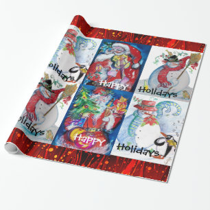 MUSISCH SANTA EN SNOWMEN HAPPY CHRISTMAS FEESTDAGE CADEAUPAPIER