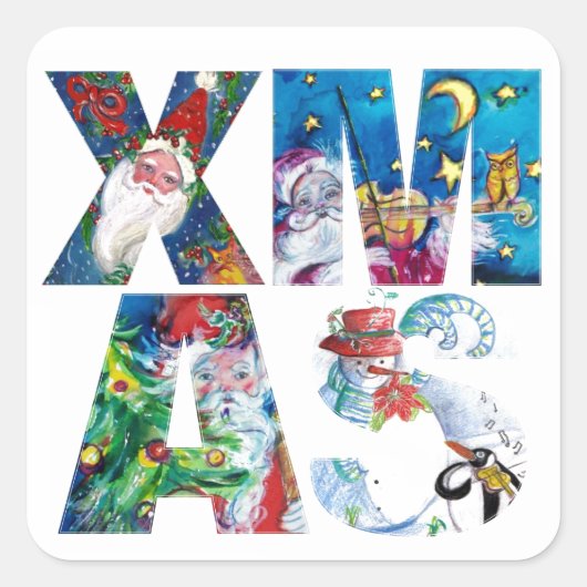 MUSISCH SANTA XMAS PARTY/PENGUIN'S SERENADE VIERKANTE STICKER (Voorkant)