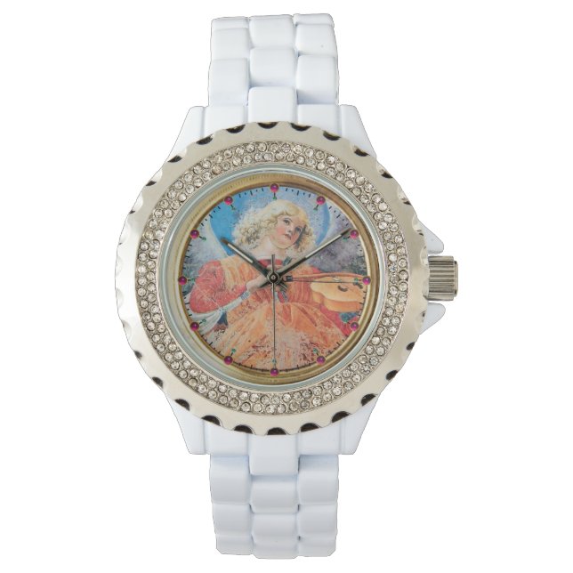 MUSISCHE ANGEL/PINK AMETHYST PARELTJES HORLOGE (Voorkant)