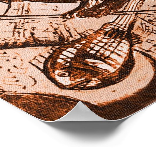 MUSISCHE CAT EN OWL, bruin en wit Poster (Hoek)