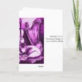 MUSISCHE CAT EN OWL, Paars Violet en wit Feestdagen Kaart (Achterkant)