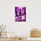 MUSISCHE CAT, Paars en wit Poster (Keuken)