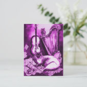 MUSISCHE CAT, Paars Violet en wit Briefkaart (Staand voorkant)