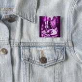 MUSISCHE CAT, Paars Violet en wit Vierkante Button 5,1 Cm (In situ)