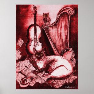 MUSISCHE CAT, Rood en wit Poster