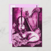 MUSISCHE CAT, Roze Violet en wit Briefkaart (Voorkant / Achterkant)