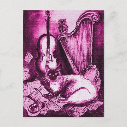 MUSISCHE CAT, Roze Violet en wit Briefkaart (Voorkant)