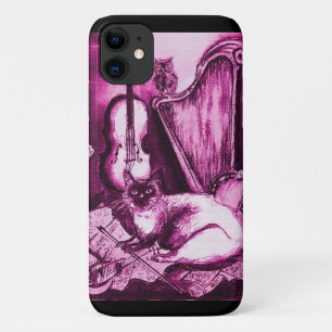 MUSISCHE CAT, Roze Violet en wit iPhone 11 Hoesje