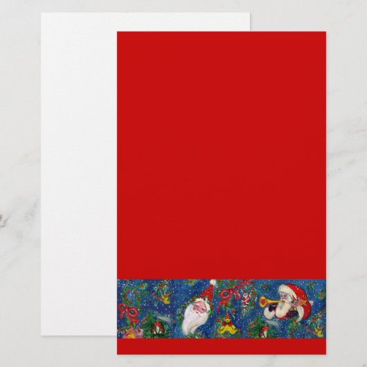 MUSISCHE CHRISTMAS NACHT / SANTA MET TOYBlue Red Briefpapier (Voorkant / Achterkant)