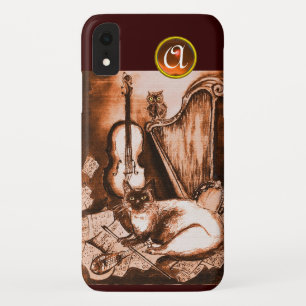 MUSISCHE KAT MET EIGEN GROND IN SEPIA GEM MONOGRAM Case-Mate iPhone CASE