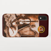 MUSISCHE KAT MET EIGEN GROND IN SEPIA GEM MONOGRAM Case-Mate iPhone CASE (Achterkant (horizontaal))