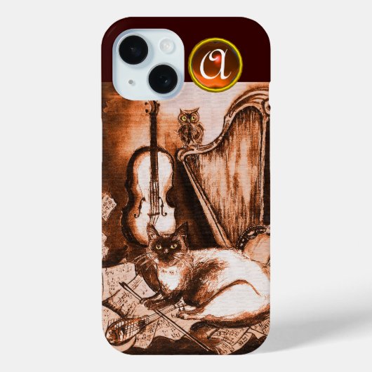 MUSISCHE KAT MET EIGEN GROND IN SEPIA GEM MONOGRAM Case-Mate iPhone CASE (Achterkant)