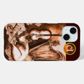 MUSISCHE KAT MET EIGEN GROND IN SEPIA GEM MONOGRAM Case-Mate iPhone CASE (Achterkant (horizontaal))
