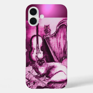 MUSISCHE KAT MET OWL IN PINK PAARS GEM iPhone 16 PLUS HOESJE