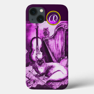 MUSISCHE KAT MET OWL IN PINK PAARS GEM MONOGRAM iPhone 13 HOESJE