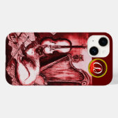 MUSISCHE KAT MET OWL IN RODE RUBY GEM MONOGRAM Case-Mate iPhone CASE (Achterkant (horizontaal))