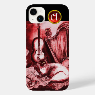 MUSISCHE KAT MET OWL IN RODE RUBY GEM MONOGRAM Case-Mate iPhone 14 PLUS HOESJE