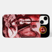 MUSISCHE KAT MET OWL IN RODE RUBY GEM MONOGRAM Case-Mate iPhone CASE (Achterkant (horizontaal))