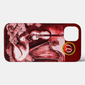 MUSISCHE KAT MET OWL IN RODE RUBY GEM MONOGRAM Case-Mate iPhone CASE (Achterkant (horizontaal))