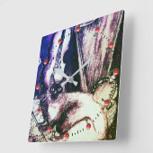 MUSISCHE KAT MET OWL VIOLIN EN HARP VIERKANTE KLOK (Hoek)