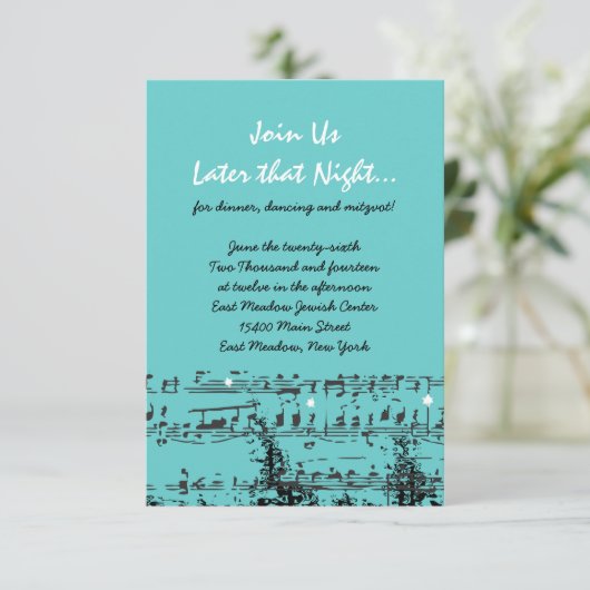 MUSISCHE NOTA'S & STARS Bar Bat Mitzvah Uitnodigin Kaart (Staand voorkant)