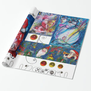 MUSISCHE SANTA EN SNOWMEN CHRISTMAS PARTIJ CADEAUPAPIER