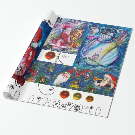 MUSISCHE SANTA EN SNOWMEN CHRISTMAS PARTIJ CADEAUPAPIER (Uitgerold)