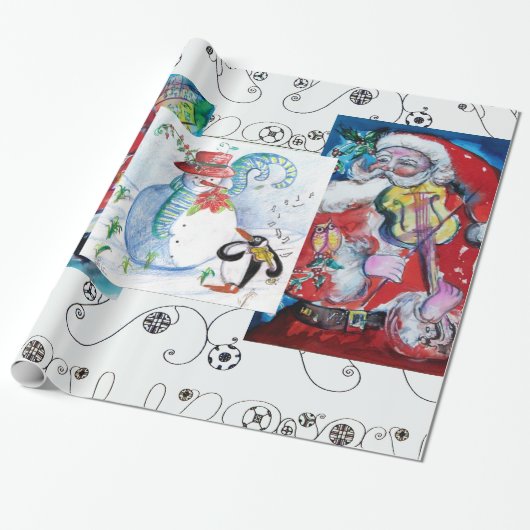 MUSISCHE SANTA EN SNOWMEN CHRISTMAS PARTIJ CADEAUPAPIER (Uitgerold)