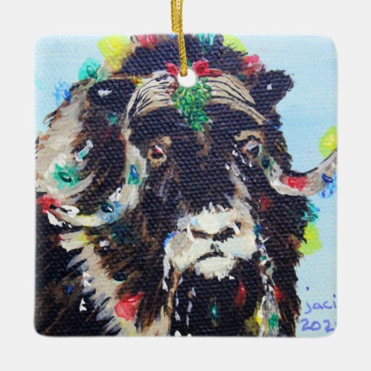 Musk Ox Kerstmis Keramisch Ornament (Voorkant)