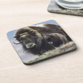 Musk Ox met Calf Drankjes Onderzetter (Linkerzijde)