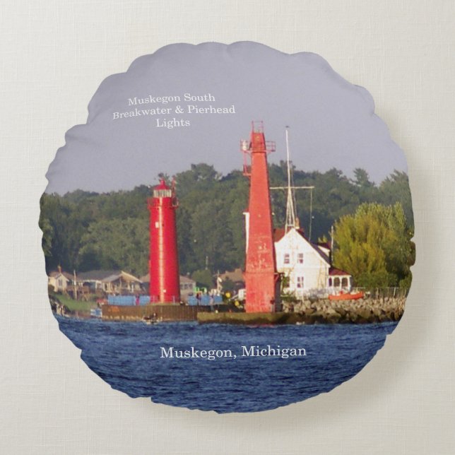 Muskegon Entrance Licht rond kussen (Voorkant)