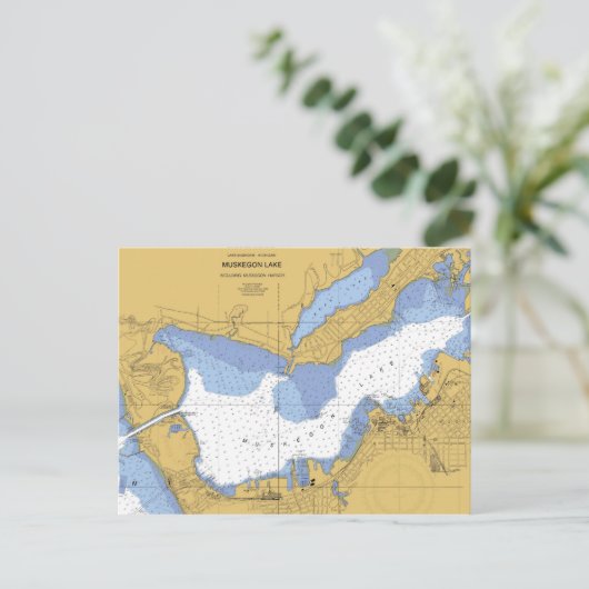 Muskegon, MI Nautical Harbor Chart Briefkaart (Staand voorkant)