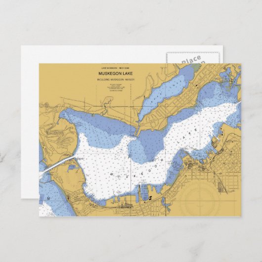 Muskegon, MI Nautical Harbor Chart Briefkaart (Voorkant / Achterkant)