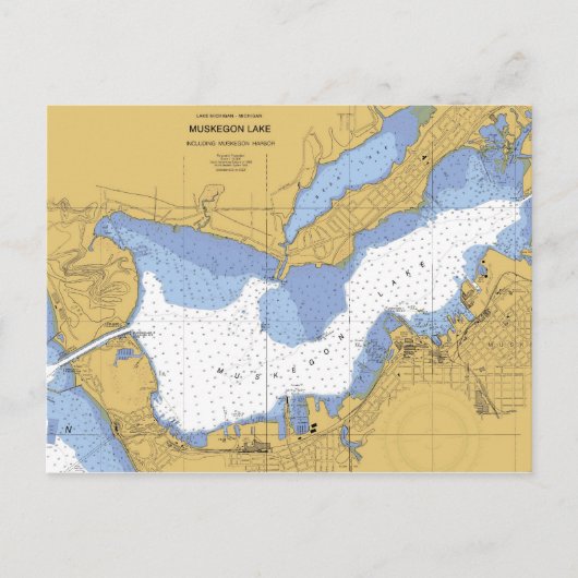 Muskegon, MI Nautical Harbor Chart Briefkaart (Voorkant)
