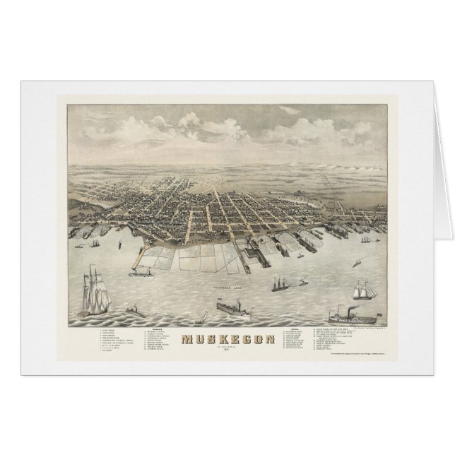 Muskegon, MI Panorama Map -1874 (Voorkant Horizontaal)