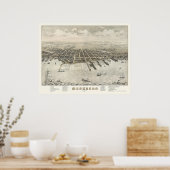 Muskegon, MI Panorama Map -1874 Poster (Keuken)