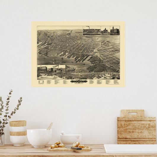 Muskegon, MI Panorama Map - 1889 Poster (Keuken)