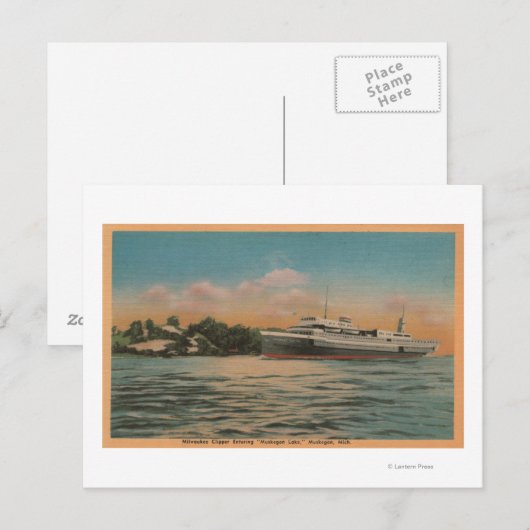 Muskegon, MI - Uitzicht van Milwaukee Clipper Briefkaart (Voorkant / Achterkant)