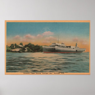 Muskegon, MI - Uitzicht van Milwaukee Clipper Poster