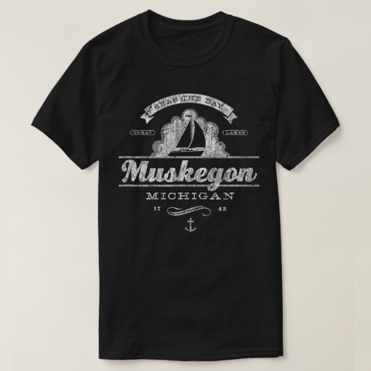 Muskegon MI Zeilboot Nautische Throwback T-shirt (Design voorkant)