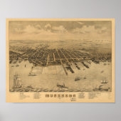 Muskegon Michigan 1874 Antiek Panorama Poster (Voorkant)