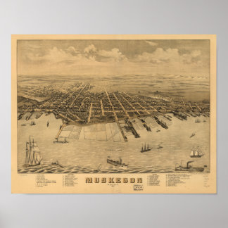 Muskegon Michigan 1874 Antiek Panorama Poster
