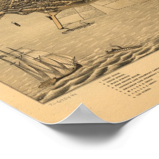 Muskegon Michigan 1874 Antiek Panorama Poster (Hoek)