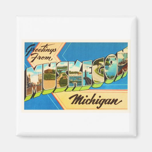Muskegon Michigan MI Old Vintage Travel Souvenir Magneet (Voorkant)